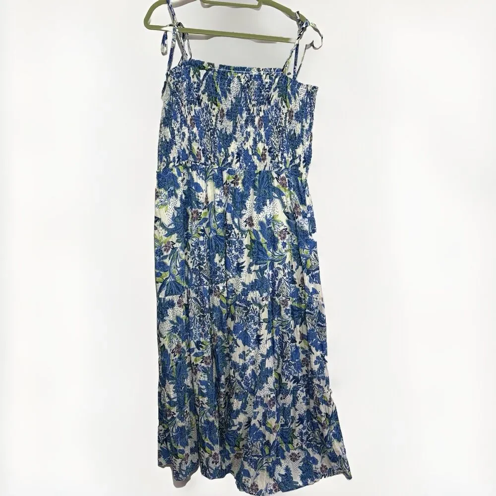Hailey & Co Women's Plus Size 3X Blue Floral Smocked Tie-Strap Maxi Dress - Picture 8 of 8